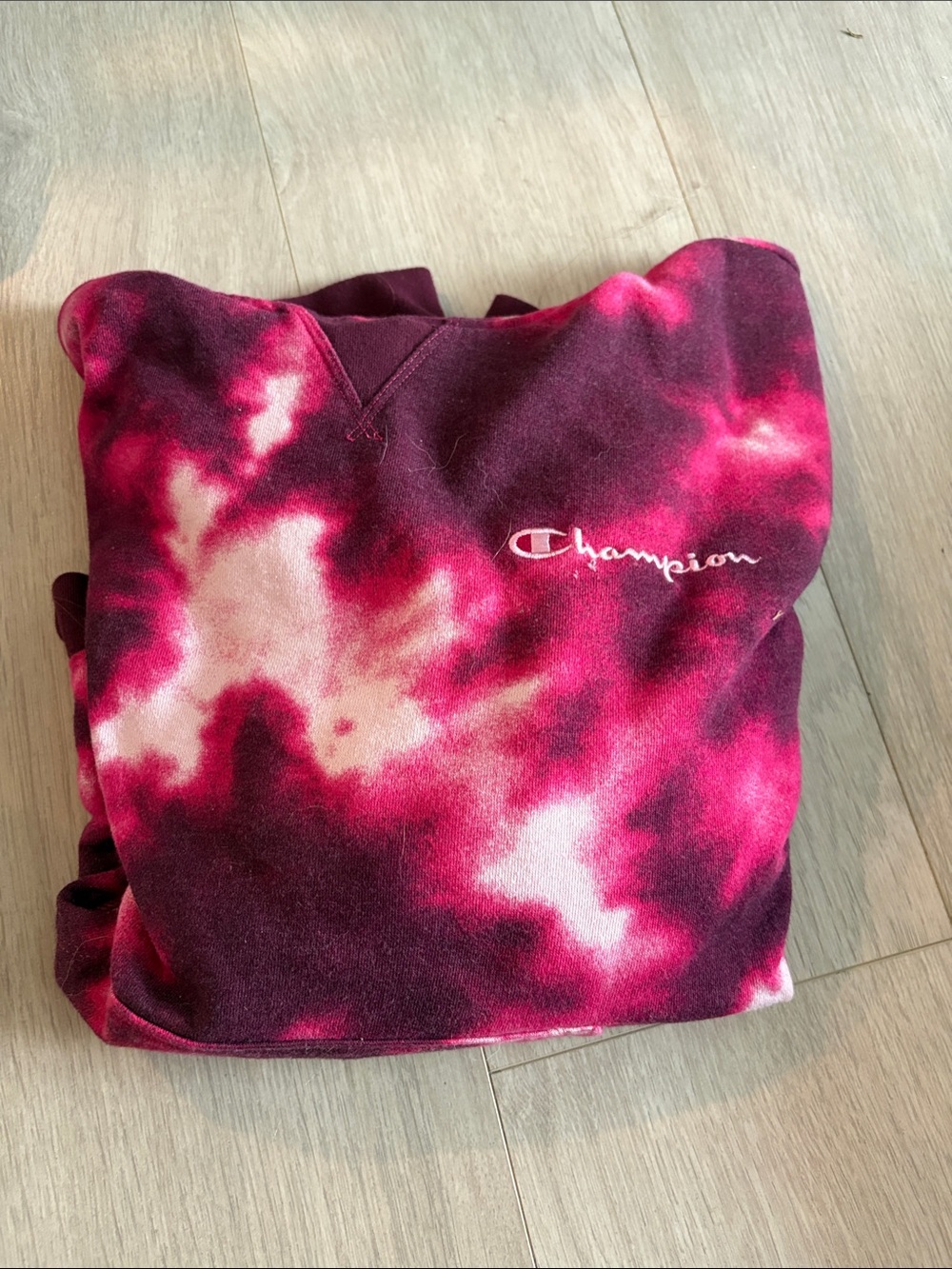 Champion Tie-Dye Crewneck Sweatshirt - Burgundy, Pink & Cream